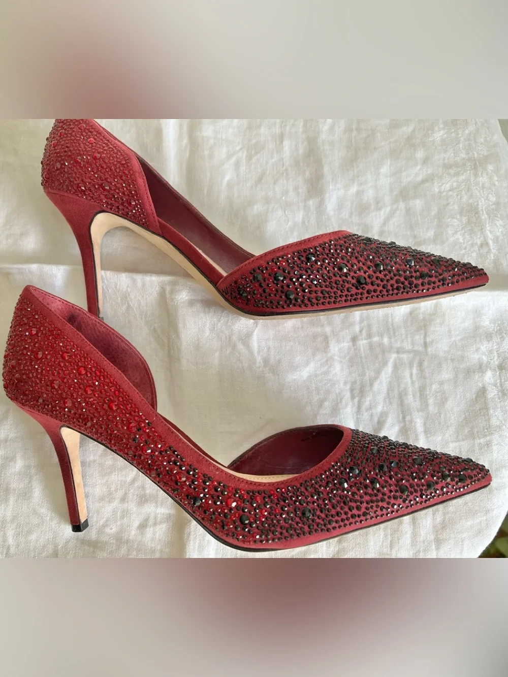 White House Black Market Ella Grenadine Red Rhinestone d'Orsay WHBM Pumps Size 9